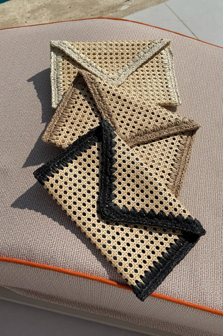 Sole Hasır Clutch Çanta Siyah - 10
