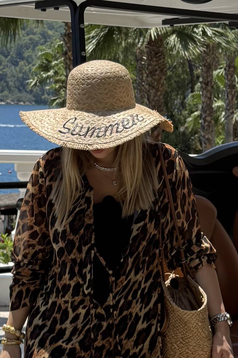 Summer Nakışlı Hasır Şapka Camel - 12