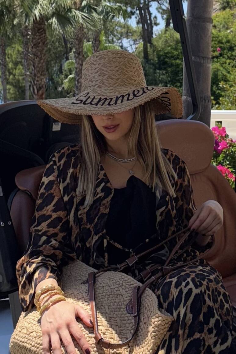 Summer Nakışlı Hasır Şapka Camel - 11
