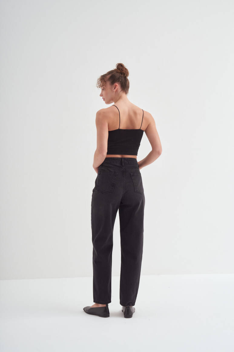 Taş İşlemeli Mom Fit Pantolon Siyah - 12